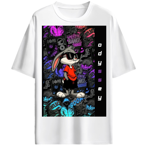 STYLISH CARTOON RABBIT OVERSIZED TSHIRT